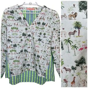 VILAGALLO Button Down Dover Safari Animal Print‎ Blouse 46 Contrast Stripe